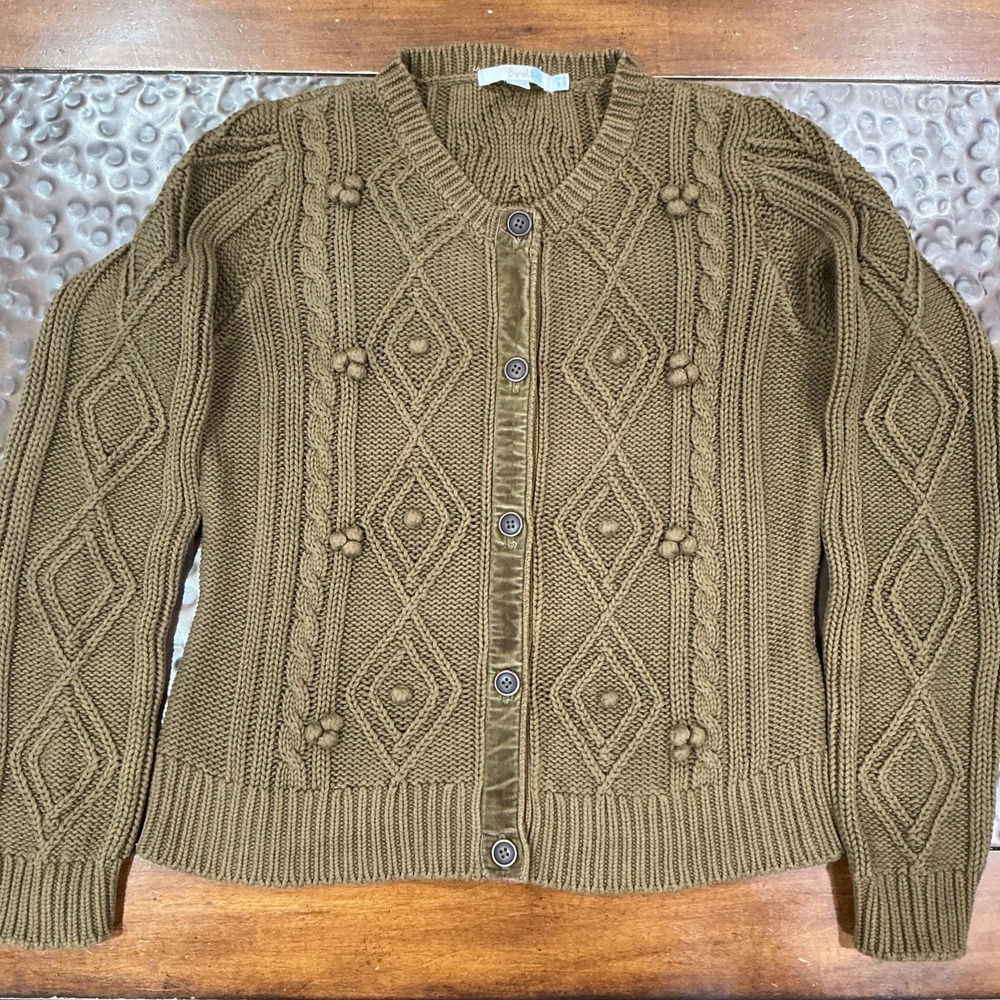 Boden Chunky Cable Knit Cardigan Sweater, 12, Olive Green, Classic, Academic